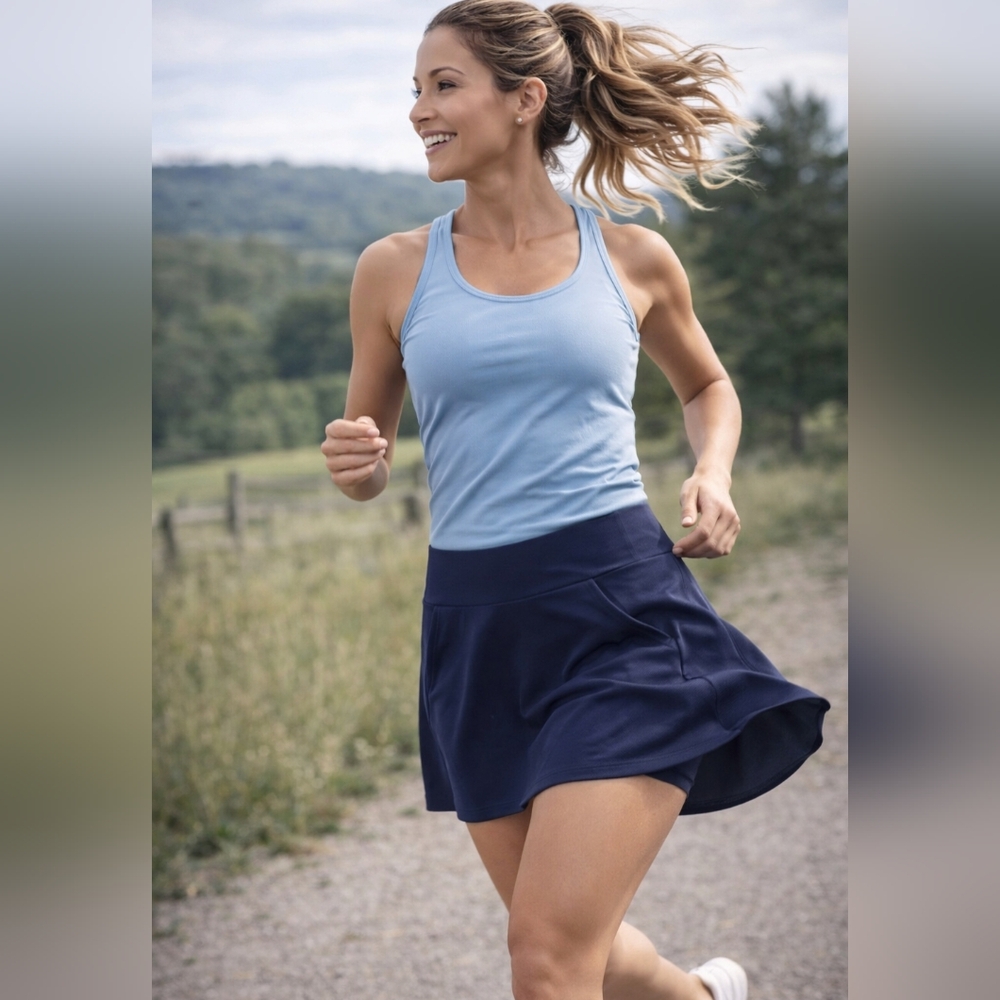 Lolë Navy Sport Skort – Built-in Shorts, High Waist, S